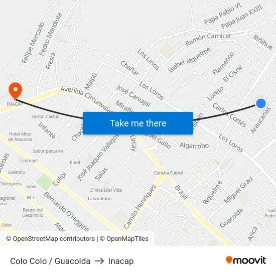 Colo Colo / Guacolda to Inacap map