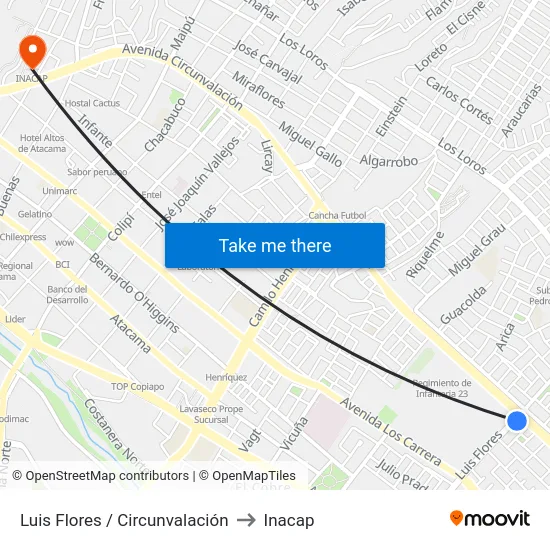 Luis Flores / Circunvalación to Inacap map