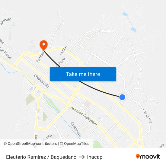 Eleuterio Ramírez / Baquedano to Inacap map