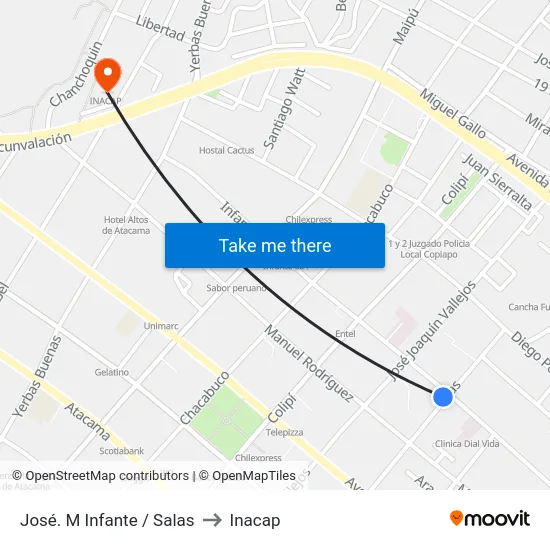 José. M Infante / Salas to Inacap map