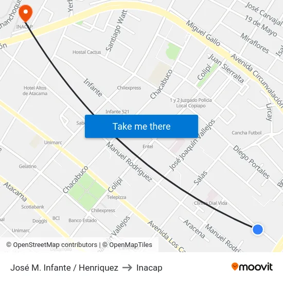José M. Infante / Henriquez to Inacap map