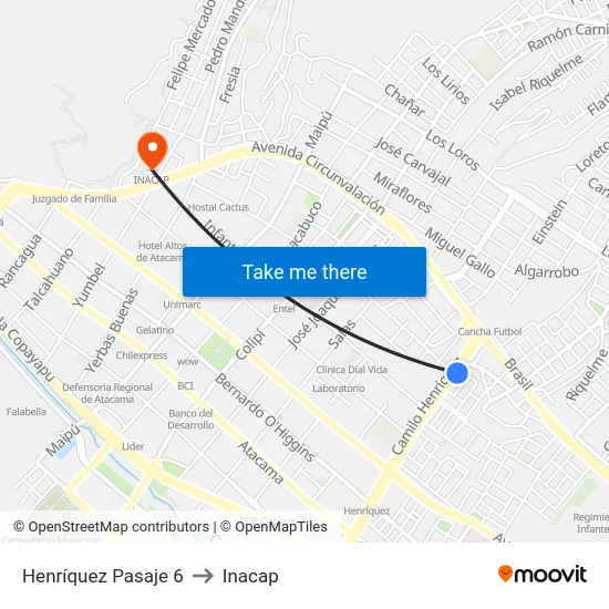 Henríquez Pasaje 6 to Inacap map