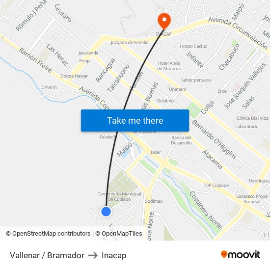 Vallenar / Bramador to Inacap map