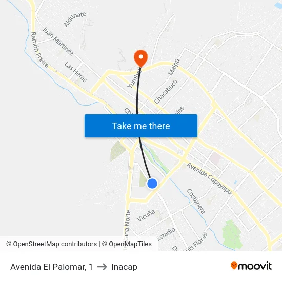 Avenida El Palomar, 1 to Inacap map