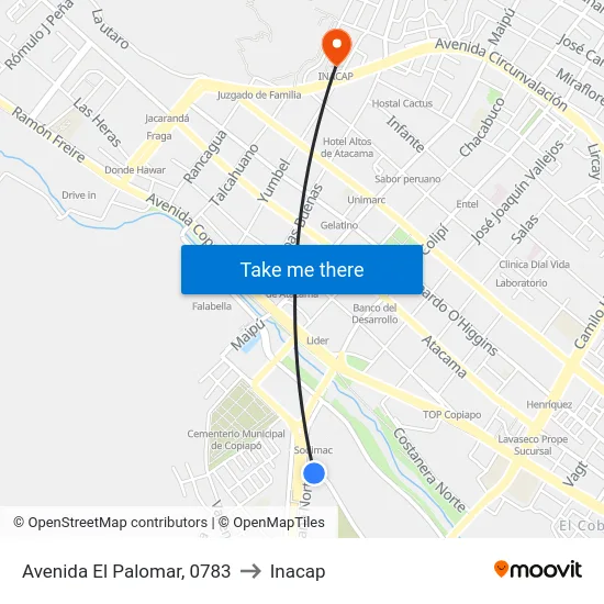 Avenida El Palomar, 0783 to Inacap map
