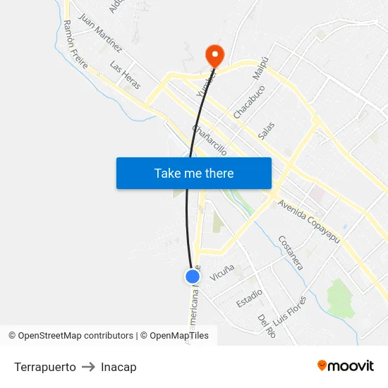 Terrapuerto to Inacap map