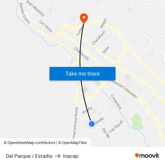 Del Parque / Estadio to Inacap map