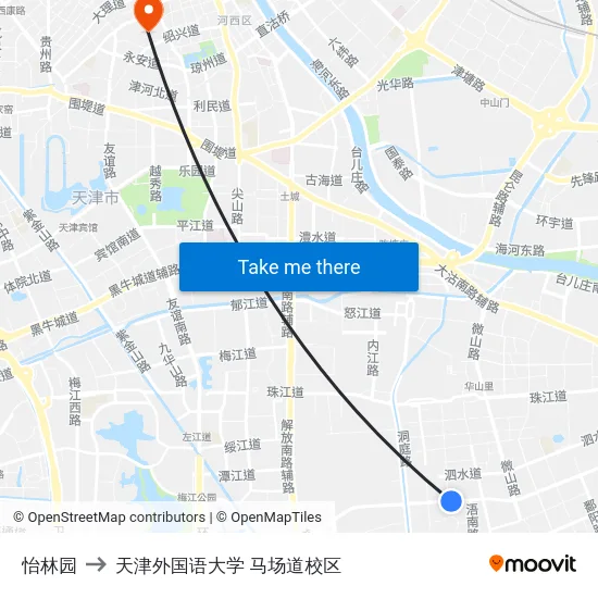 怡林园 to 天津外国语大学 马场道校区 map