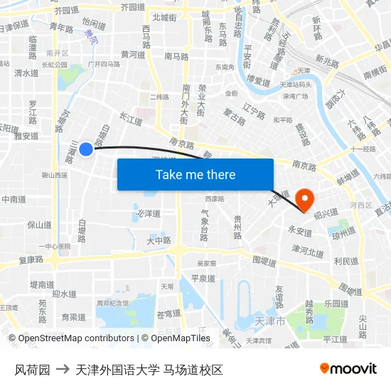 风荷园 to 天津外国语大学 马场道校区 map