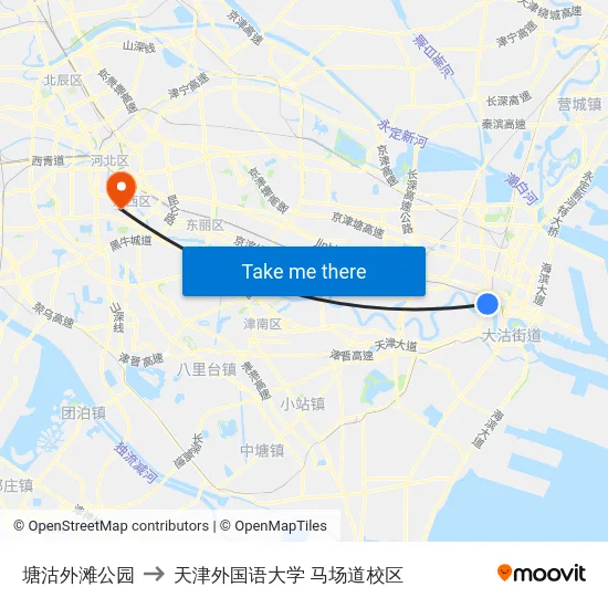 塘沽外滩公园 to 天津外国语大学 马场道校区 map
