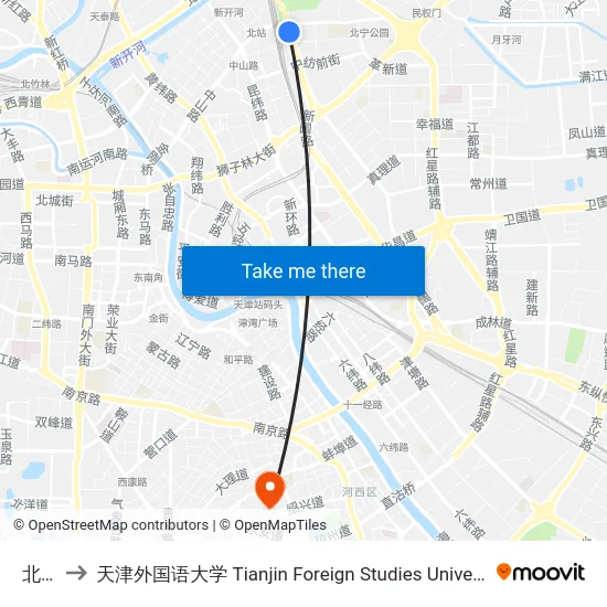北站 to 天津外国语大学 Tianjin Foreign Studies University map