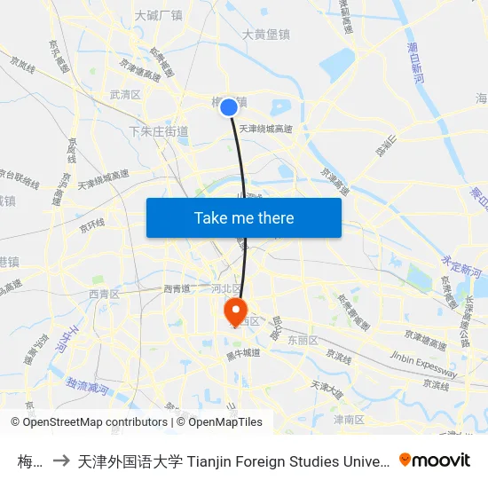 梅厂 to 天津外国语大学 Tianjin Foreign Studies University map