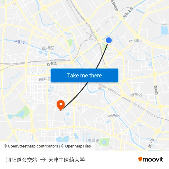 泗阳道公交站 to 天津中医药大学 map