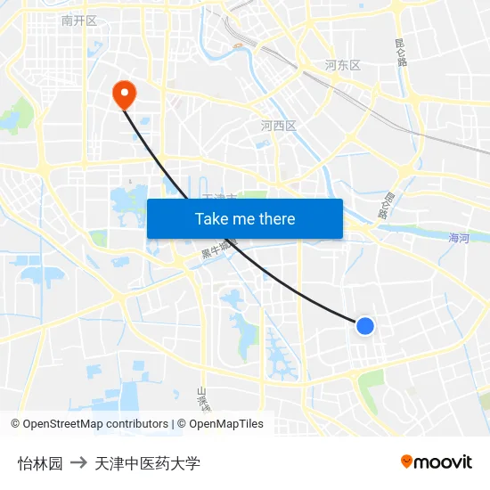 怡林园 to 天津中医药大学 map