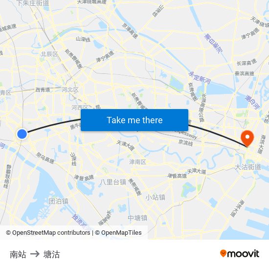 南站 to 塘沽 map