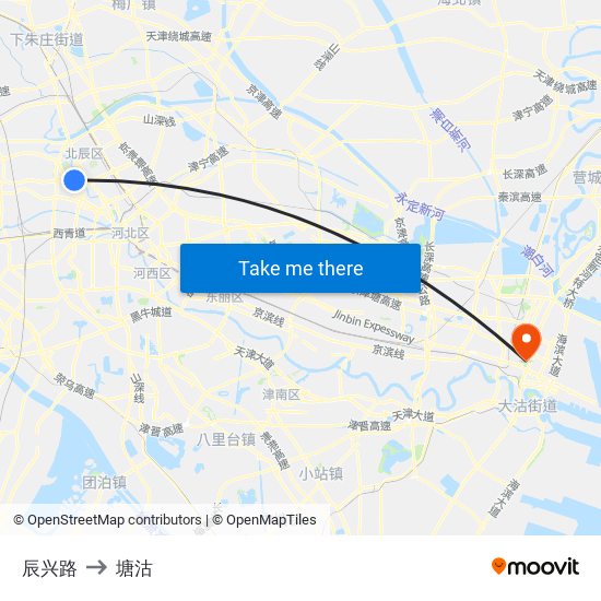 辰兴路 to 塘沽 map