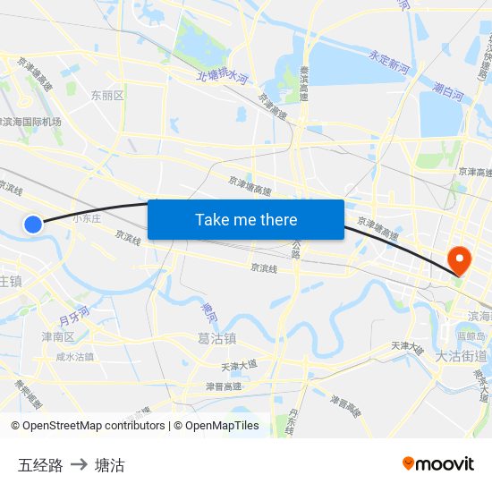 五经路 to 塘沽 map