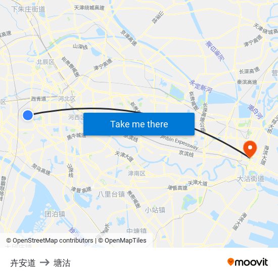 卉安道 to 塘沽 map