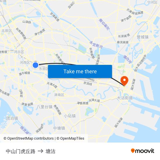 中山门虎丘路 to 塘沽 map