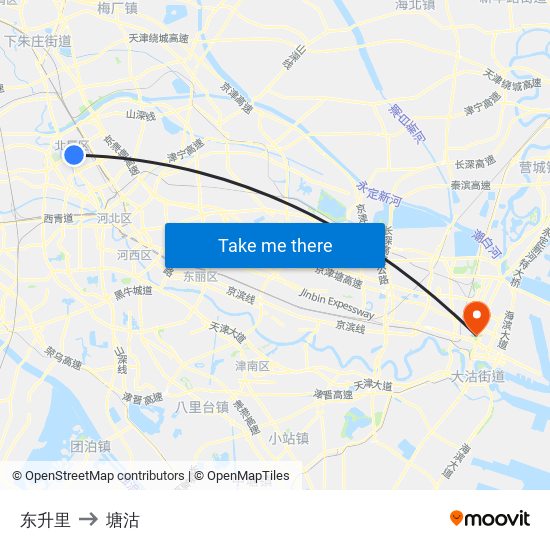 东升里 to 塘沽 map
