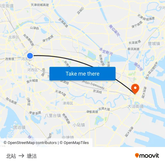 北站 to 塘沽 map