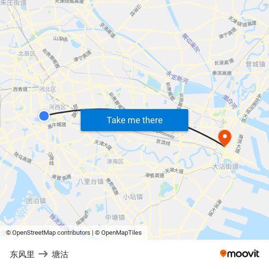 东风里 to 塘沽 map