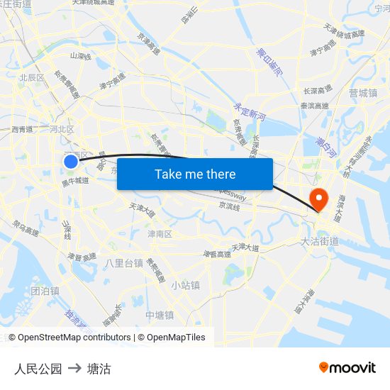 人民公园 to 塘沽 map