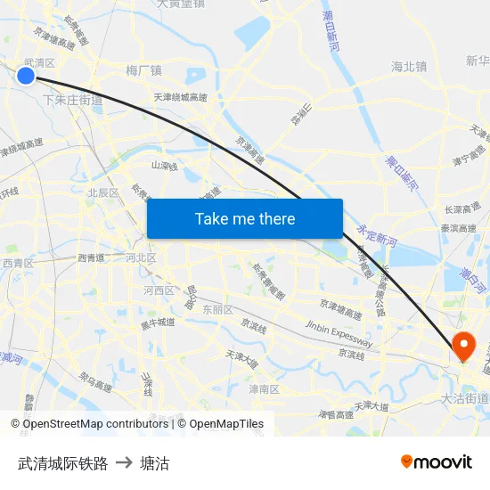 武清城际铁路 to 塘沽 map