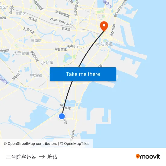 三号院客运站 to 塘沽 map