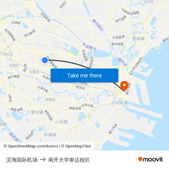 滨海国际机场 to 南开大学泰达校区 map