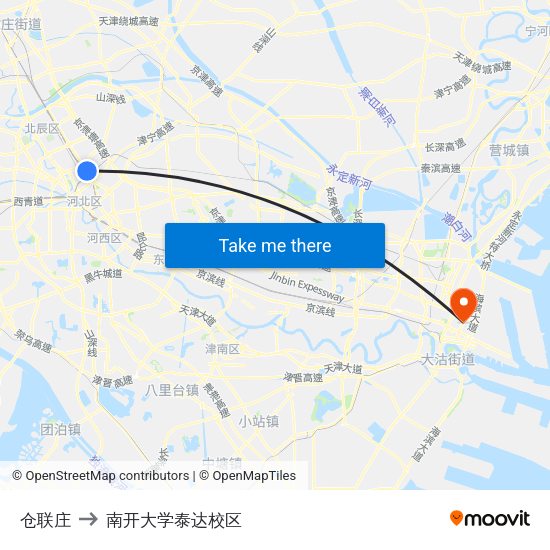 仓联庄 to 南开大学泰达校区 map