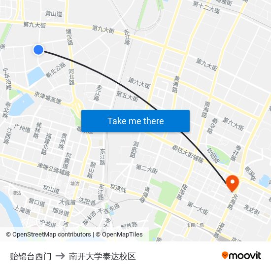 贻锦台西门 to 南开大学泰达校区 map