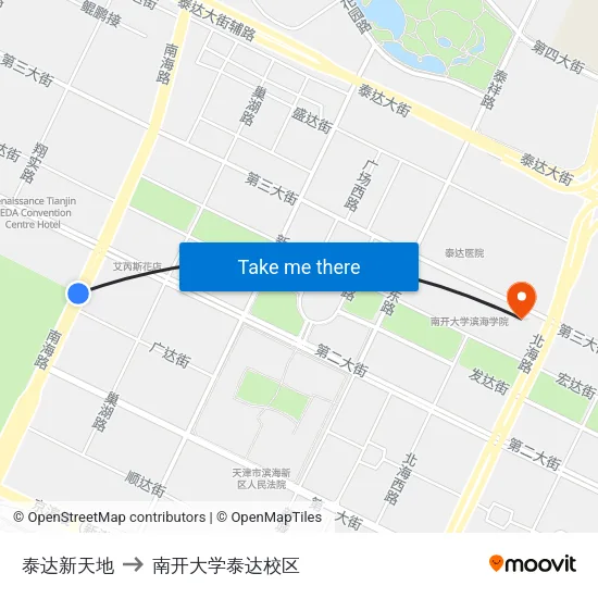 泰达新天地 to 南开大学泰达校区 map