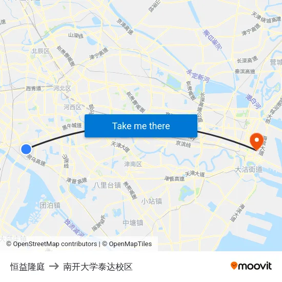 恒益隆庭 to 南开大学泰达校区 map