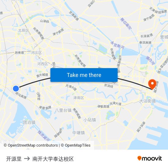 开源里 to 南开大学泰达校区 map