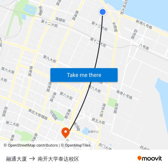 融通大厦 to 南开大学泰达校区 map