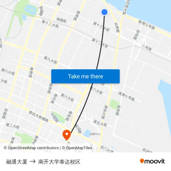 融通大厦 to 南开大学泰达校区 map
