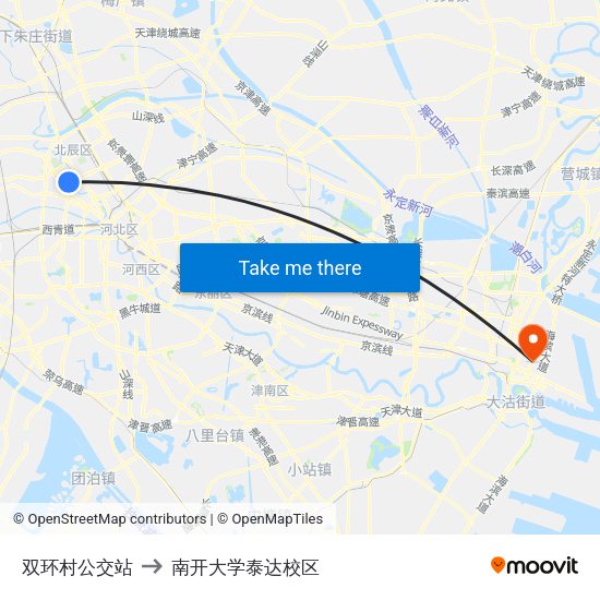 双环村公交站 to 南开大学泰达校区 map
