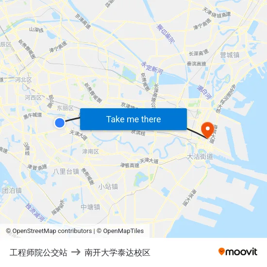 工程师院公交站 to 南开大学泰达校区 map