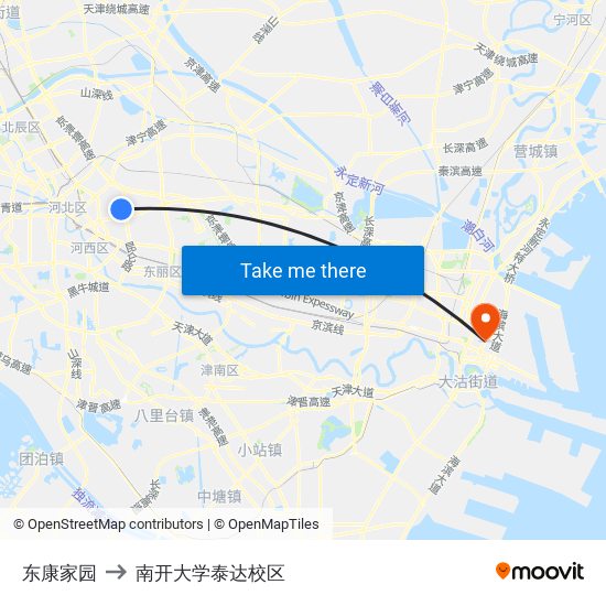 东康家园 to 南开大学泰达校区 map