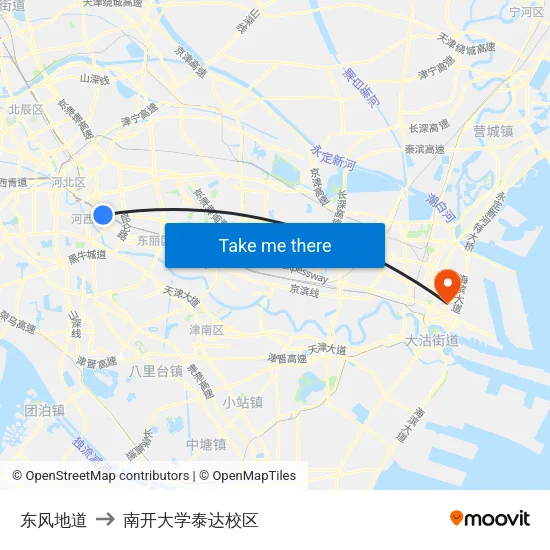 东风地道 to 南开大学泰达校区 map