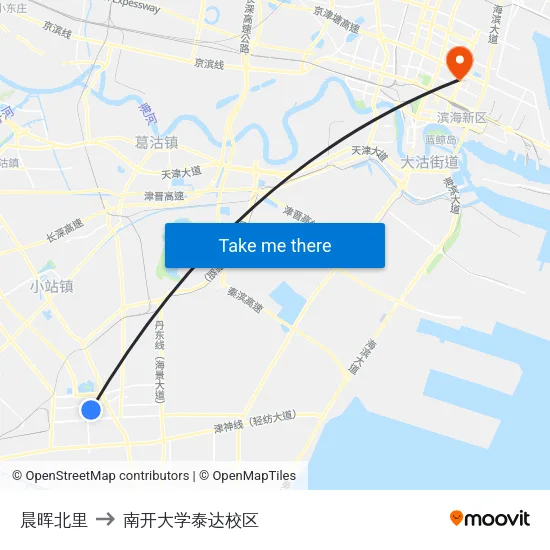 晨晖北里 to 南开大学泰达校区 map