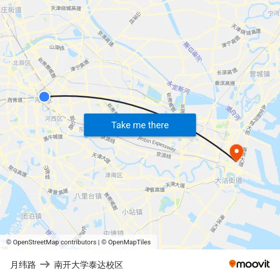 月纬路 to 南开大学泰达校区 map