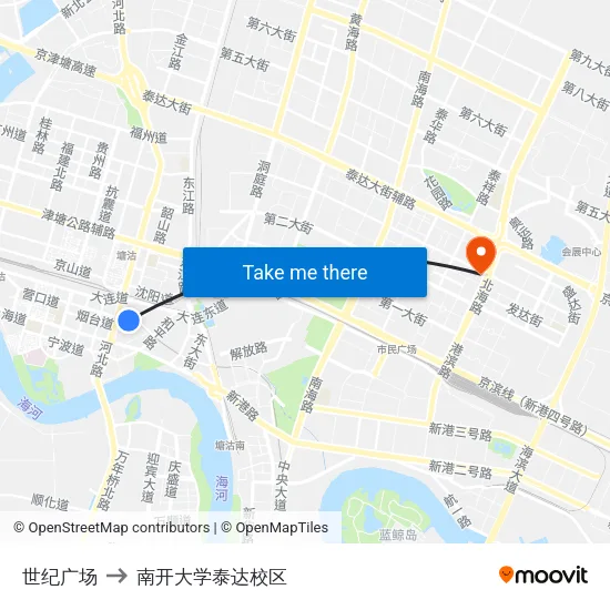 世纪广场 to 南开大学泰达校区 map