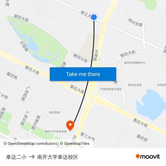 泰达二小 to 南开大学泰达校区 map