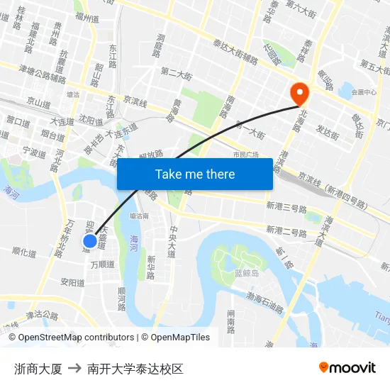 浙商大厦 to 南开大学泰达校区 map