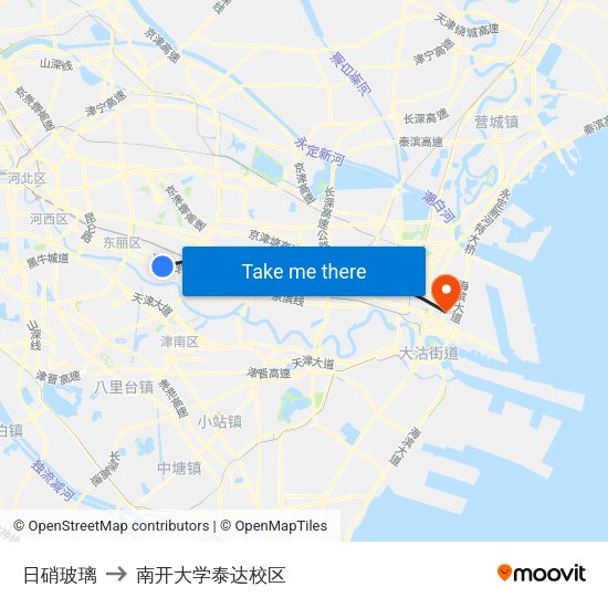 日硝玻璃 to 南开大学泰达校区 map