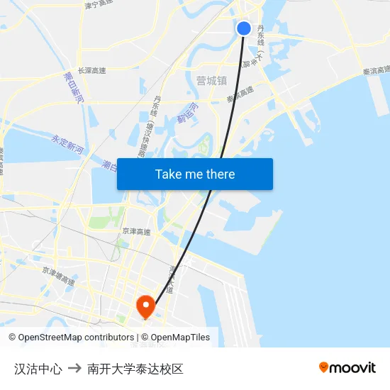 汉沽中心 to 南开大学泰达校区 map
