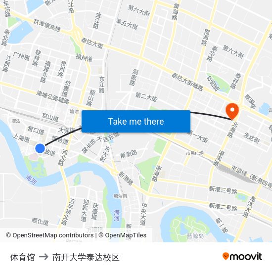 体育馆 to 南开大学泰达校区 map