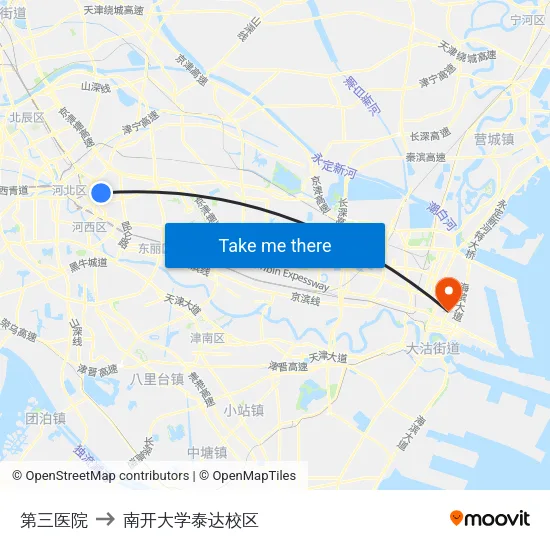 第三医院 to 南开大学泰达校区 map